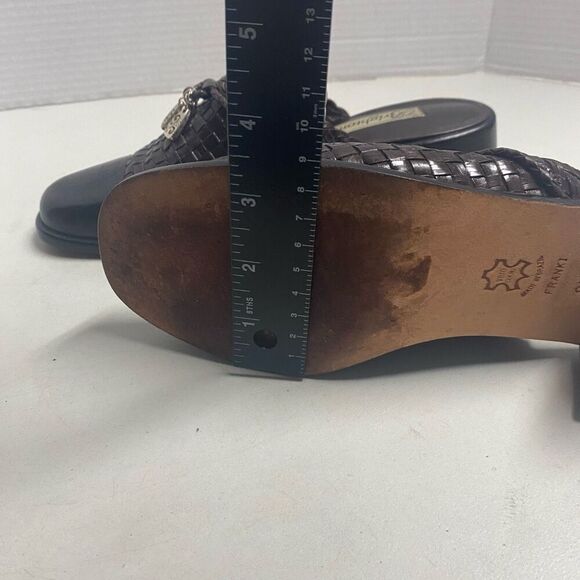 BRIGHTON Franki Basket Weave Vero Cuoio Leather Heel Clogs  Mules Brown Size 8.5 - Picture 3 of 11